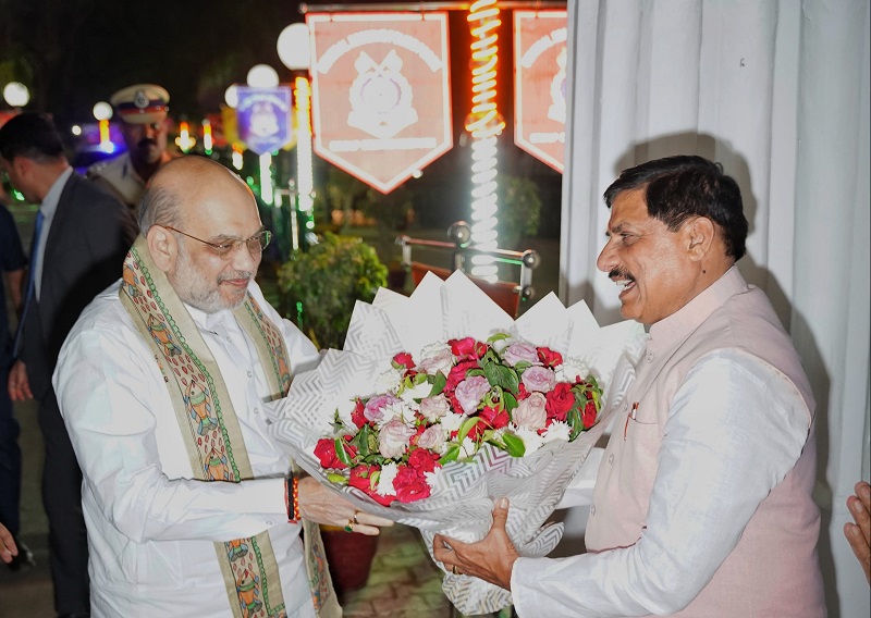 केन्द्रीय मंत्री अमित शाह नीमच पहुंचे, मुख्यमंत्री डॉ. यादव ने किया स्वागत