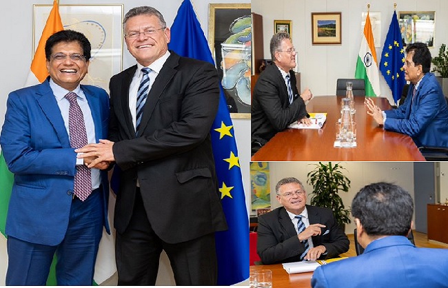पीयूष गोयल ने यूरोपीय संघ के आयुक्त मारोस सेफकोविक से मुलाकात की, एफटीए पर हुई चर्चा