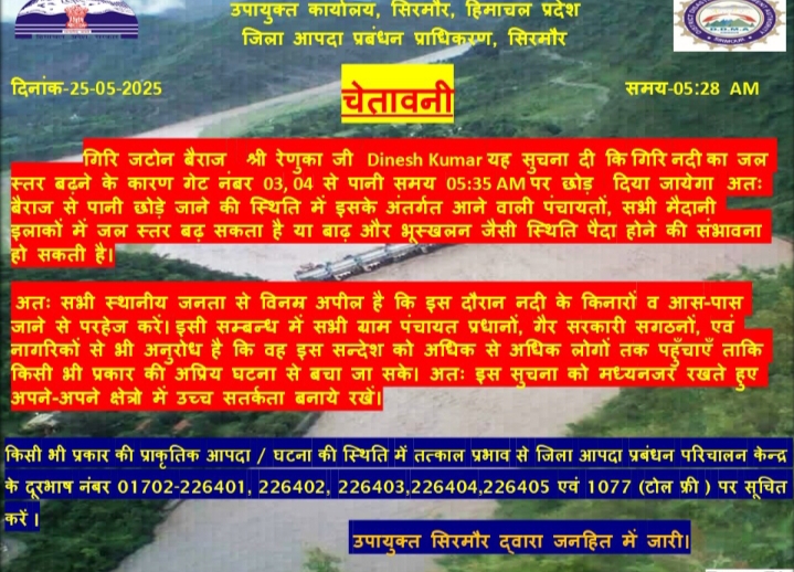 सिरमौर में भारी बारिश, गिरी नदी का बढ़ा जलस्तर