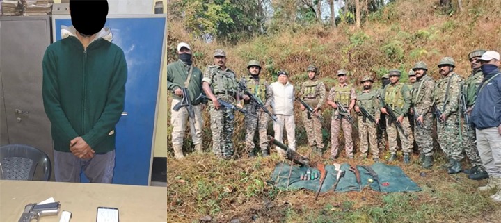 मणिपुर में बड़ी कार्रवाई! पिस्तौल के साथ व्यक्ति गिरफ्तार, भारी हथियार बरामद