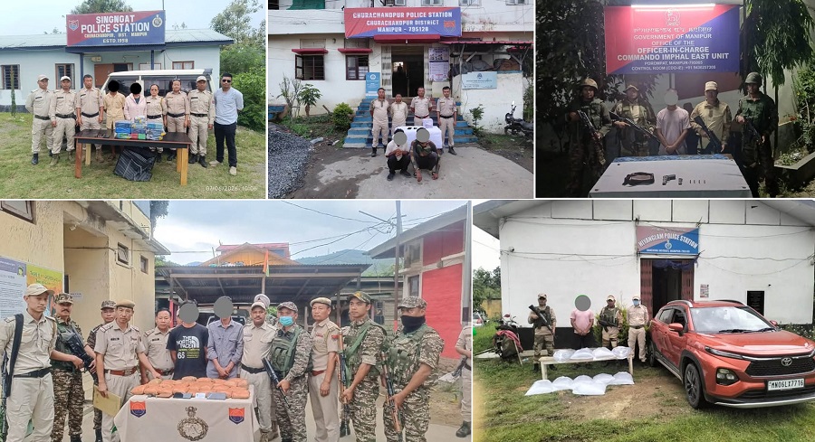 मणिपुर में बड़ा ड्रग्स नेटवर्क बेनकाब! भारी मात्रा में मादक पदार्थ जब्त, 8 गिरफ्तार मणिपुर में बड़ा ड्रग्स नेटवर्क बेनकाब! भारी मात्रा में मादक पदार्थ जब्त, 8 गिरफ्तार