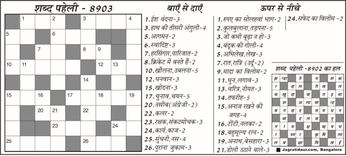 शब्द पहेली 26 जून 2026 का उत्तर