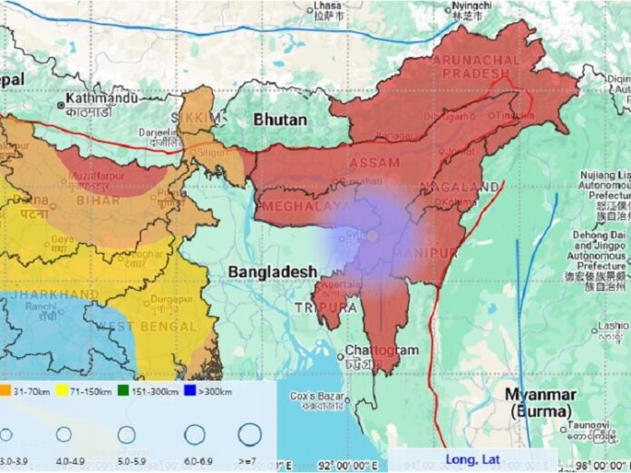 असम में आए भूकंप के मैप