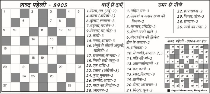 शब्द पहेली का उत्तर 28 जून 2026