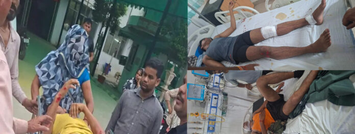 घायल काे देखने पहुंची भीड