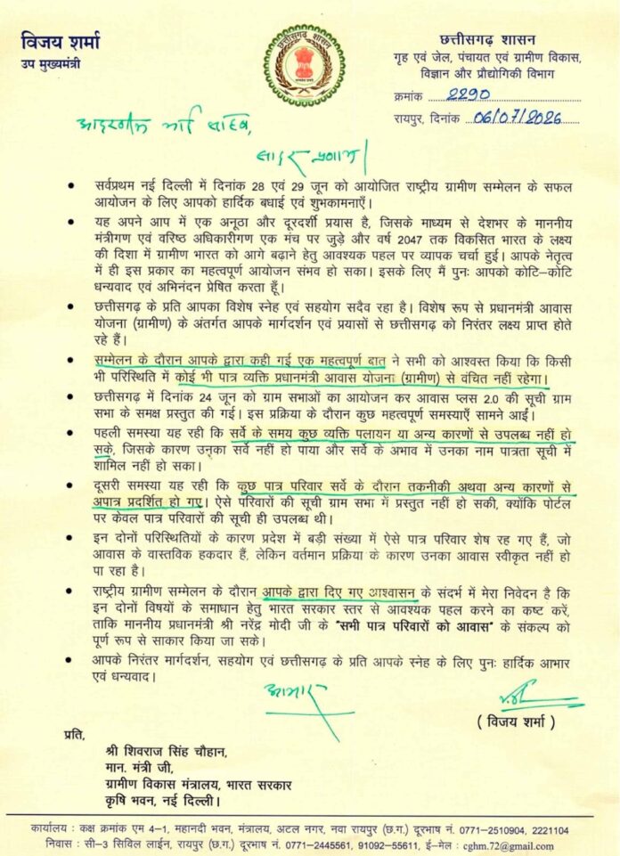 उपमुख्यमंत्री विजय शर्मा का पत्र उपमुख्यमंत्री विजय शर्मा का पत्र
