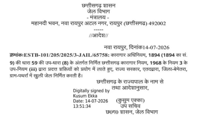 छत्तीसगढ़ जेल विभाग का आदेश छत्तीसगढ़ जेल विभाग का आदेश