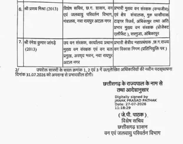 भारतीय वन सेवा के आदेश जारी