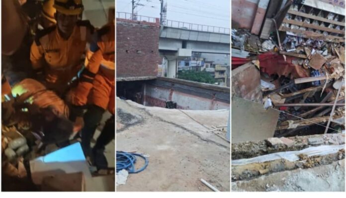 हार्डवेयर दुकान की छत गिरी और लोग घायल
