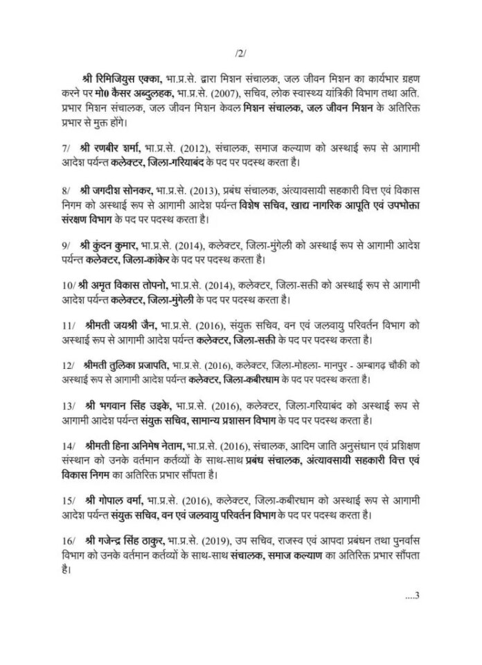 छत्तीसगढ़ में बड़ी संख्या में आईएएस अफसरों का तबादला ,जारी आदेश