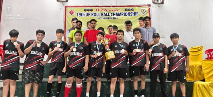 रोल बॉल स्टेट चैंपियनशिप में कांस्य पदक जीतने वाली मुरादाबाद की टीम। ने