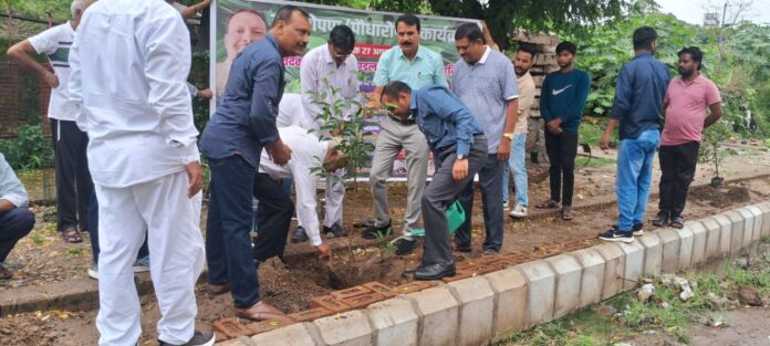 डीएम के साथ पौधारोपण करते व्यापारी