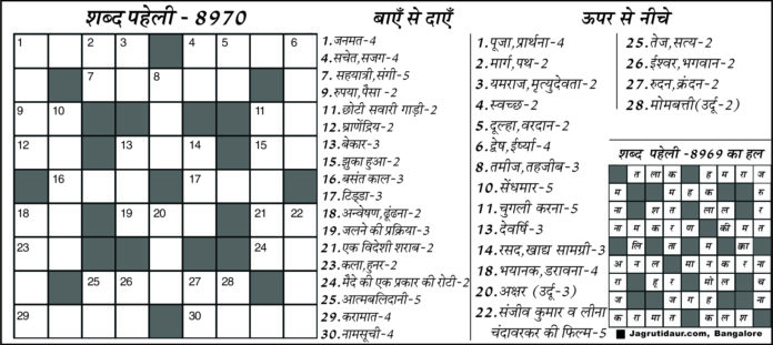 शब्द पहेली : 01 सितंबर, 2026