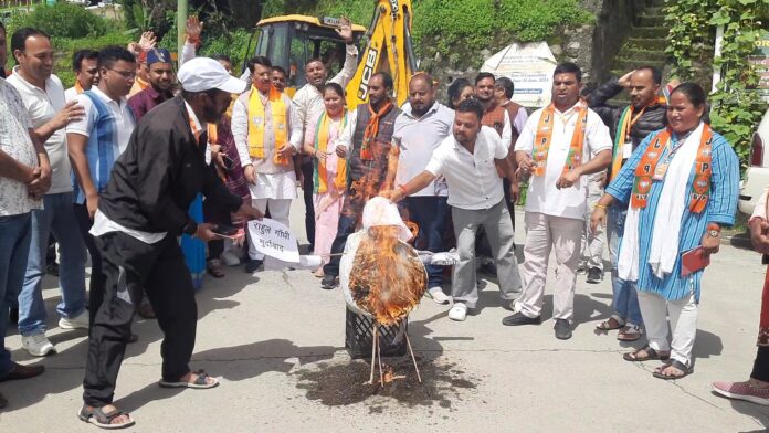 कांग्रेस का पुतला दहन करते भाजपा कार्यकर्ता
