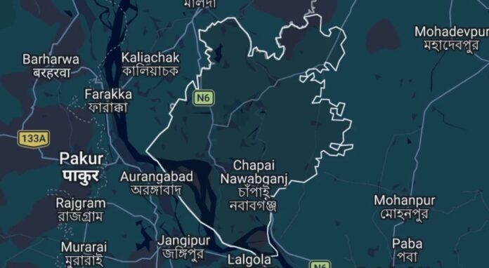 मानचित्र में नजर आ रहा है चापईनवाबगंज।
