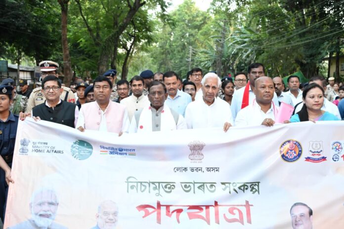 Assam Governor Lakshman Prasad Acharya on Sunday Leading the third leg of the Nasha Mukt Bharat Sankalp Padayatra in Dibrugarh.