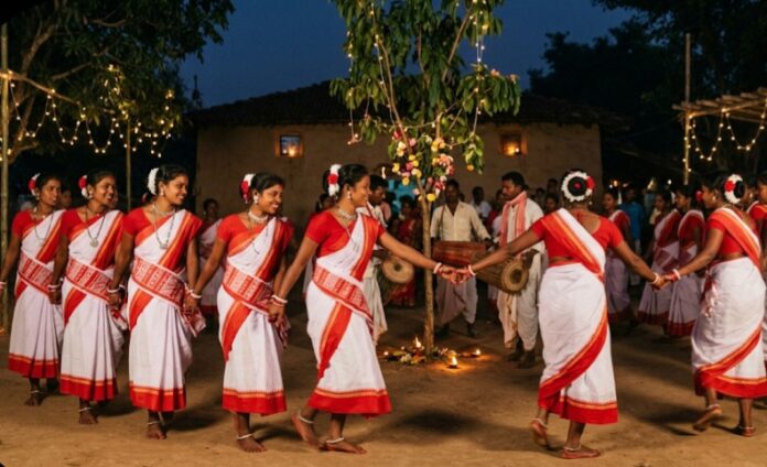 करम पर्व पर नृत्य करती महिलाएं