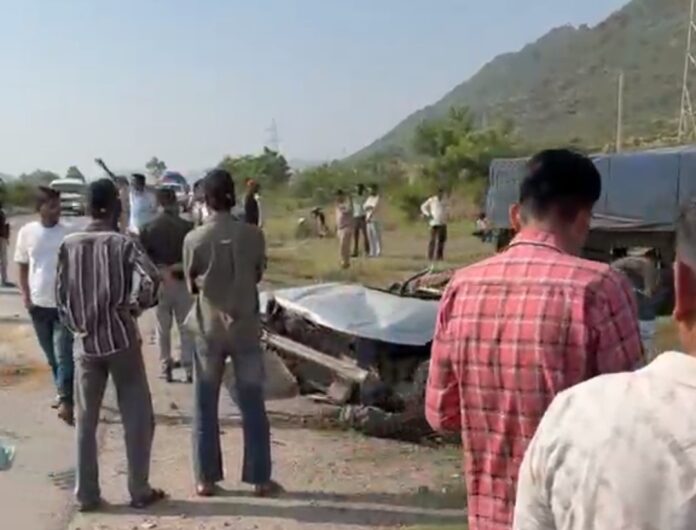 An out-of-control car jumped the divider, entered the wrong side of the road, and collided with a trailer; two MBBS students from Pacific Medical College died.