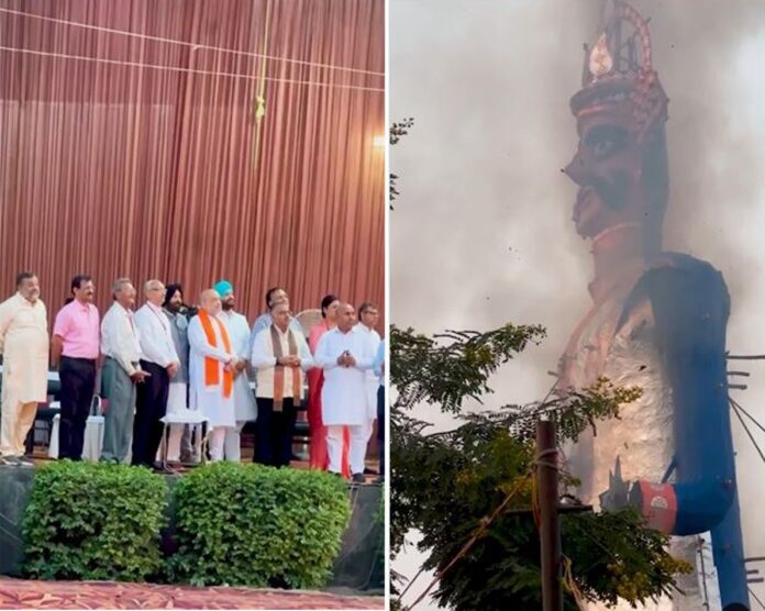गृहमंत्री अमित शाह पंजाब के लुधियाना में नशा रूपी रावण के पुतले का दहन करते हुए