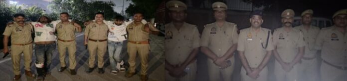 गिरफ्तार आरोपी और उनकी जानकारी देते पुलिस अधिकारी