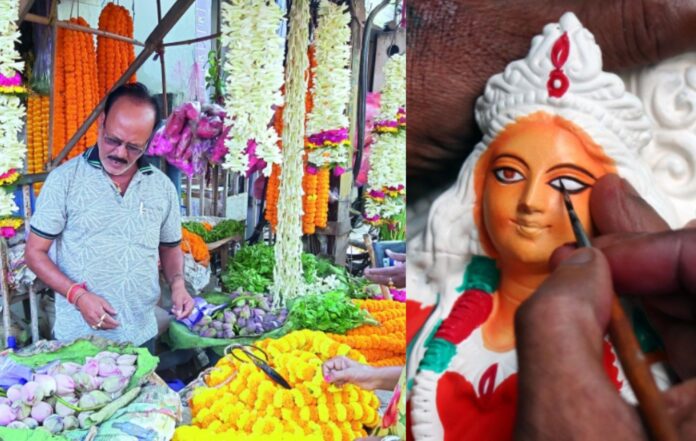 फूलों की दुकान और मां लक्ष्मी की मूर्ति